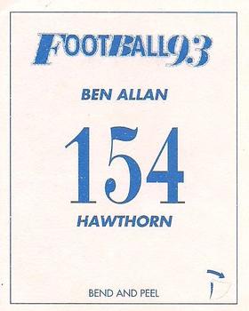 1993 Select AFL Stickers #154 Ben Allan Back